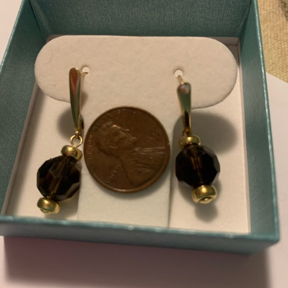 14k Set Smokey topaz Necklace & leverback earrings  estate piece - Picture 3 of 10